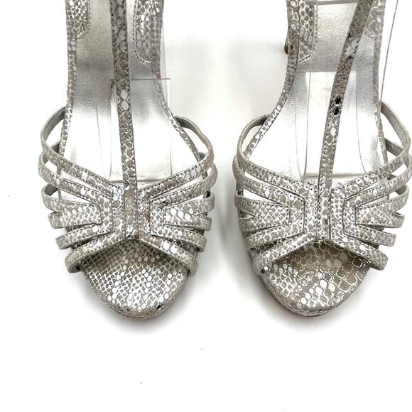 WHITE HOUSE BLACK MARKET ELIZABETH strappy heel sandals silver  fabric upper  9 - Picture 6 of 11